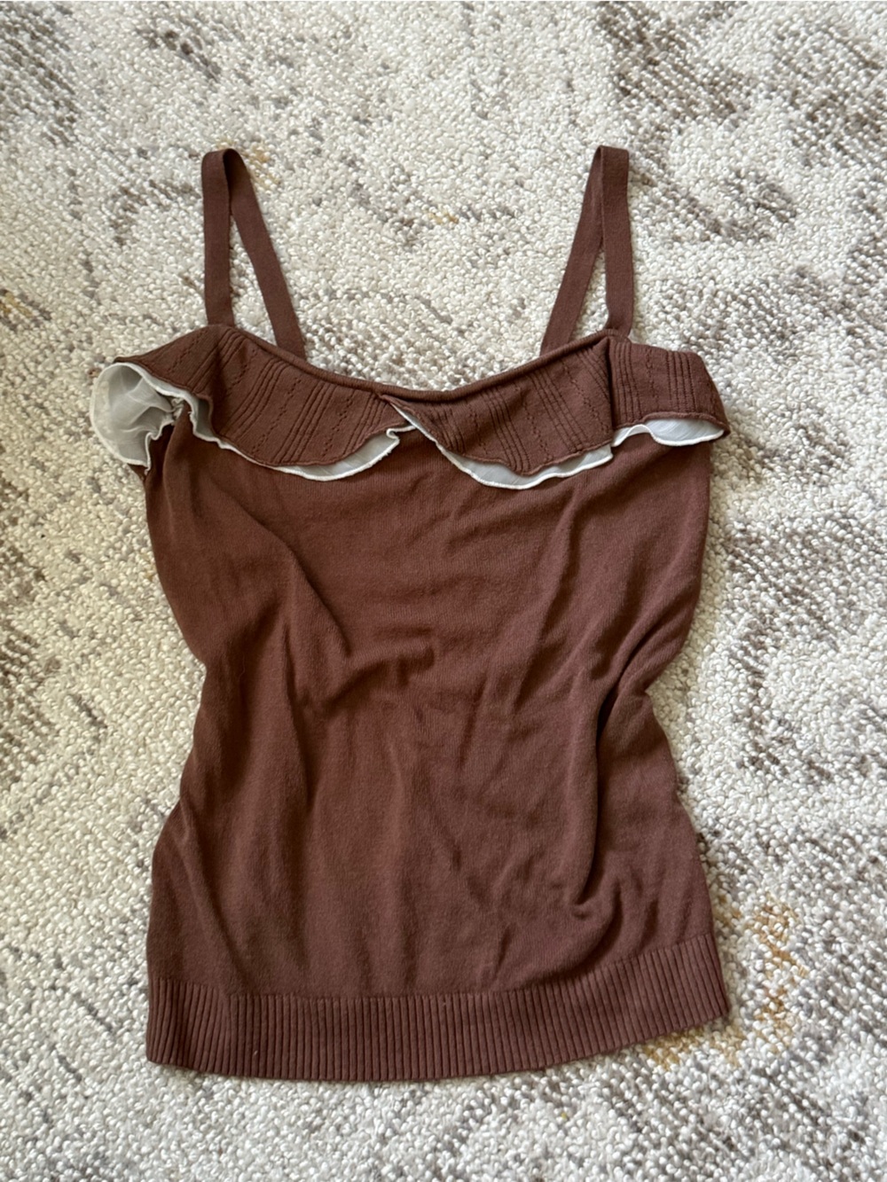 Woman’s Brown Ruffled Cami Tank Top